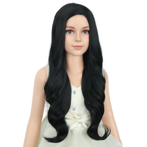 Image of PATTNIUM Child Kids Black Wig Long Wavy Black Wig for Kids Girls Long Synthetic Wig with Wig Cap