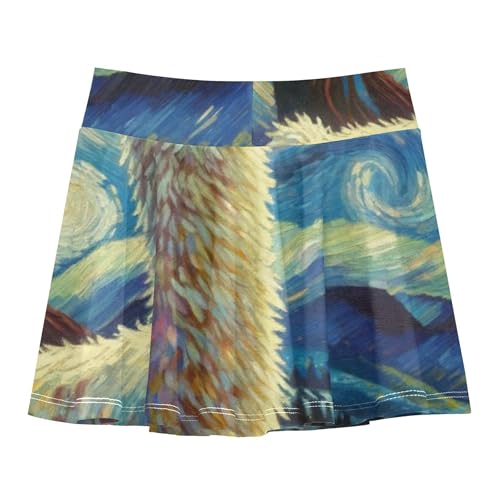 Cute Llama Starry Night Alpaca Tennis Skirts Toddler Running Athletic Shorts Girls Skorts Flowy Skirt 4t2