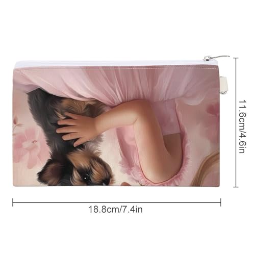 Best Friend Girl And Yorkie Coin Purse Canvas Change Pouch Portable Pocket Wallet Mini Storage Bag with Zippered Keychain2