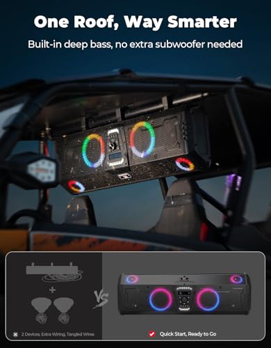 Image of KEMIMOTO Midnight 90 UTV Sound System with RGB Light, Roll Bar Mounted Only