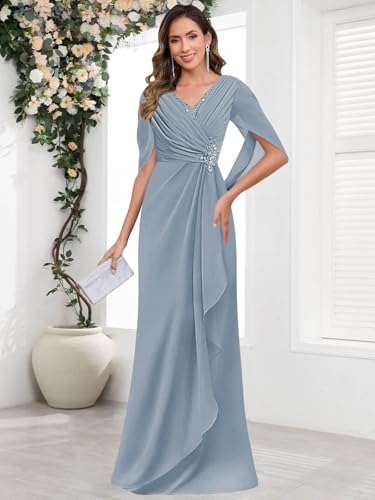 SOLODISH Mother of The Bride Dresses for Wedding Lace Chiffon Formal Evening Party Dress with Cape2