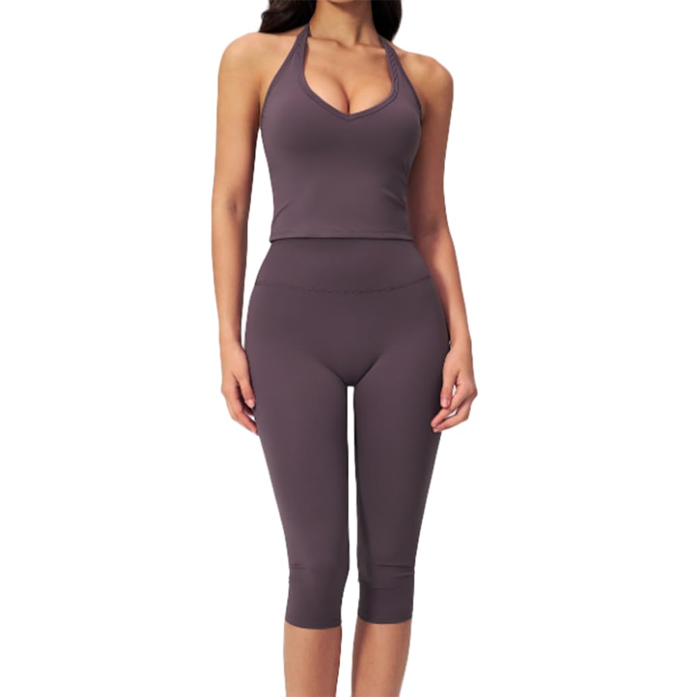 XYFfybhsd Vests and Sportswear Set for Women Slim-Fitting and Slimming Casual Yoga Set(Size:L,Color:Purple)