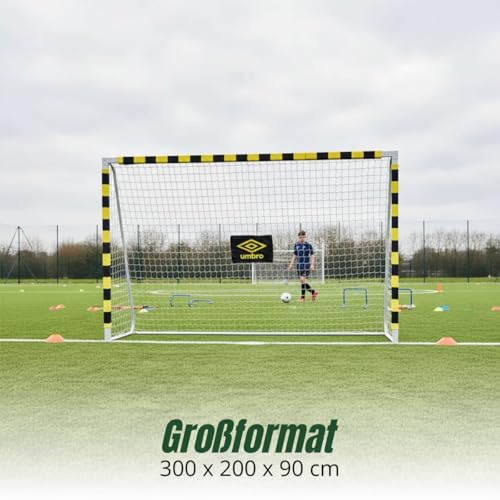 Foto von Umbro Fußballtor - Fussballtor 300 x 200 x 90 cm - Fußball Tor - Fussballtore für Garten Kinder und Erwachsene - Fussball Trainingszubehör für Innen und Außen - Metall - Schwarz/Gelb