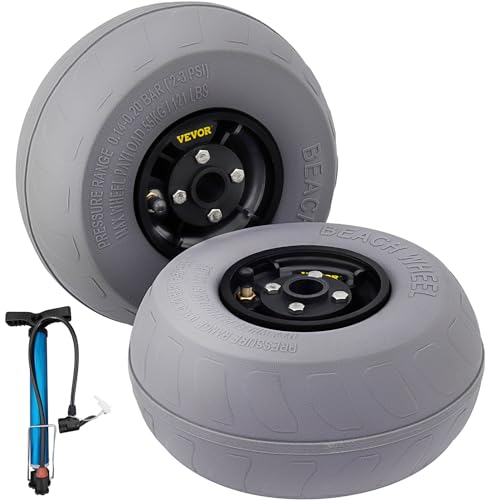 VEVOR 9 Zoll Ballonräder Reifen, PVC Strandräder Ersatz-Ballon-Sandreifen 35 kg Tragfähigkeit 2-3 PSI Niederdruck, für Kajakwagen Kanuwagen Strandwagen Gartenwagen Angelwagen – 2 Stück