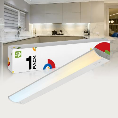 Image of ASD LED Under Cabinet Lighting, 24 inch 12W 822 LM, Dimmable Hardwired Under Cabinet Lights for Kitchen, 3000K Soft /4000K Cool /5000K Daylight, Under Counter Light Fixtures, ETL, White, Bullnose Design