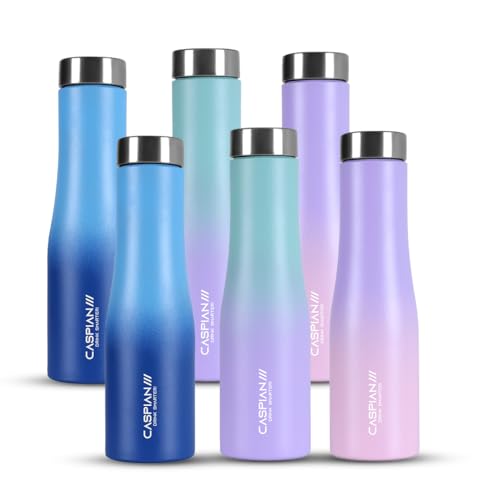 Image of CASPIAN / / / Aqua ISI Certified Stainless Steel Water Bottle 1ltr.(Multicolour, 1 Litre, Set of 6) | Leak Proof Thunder for Fridge Home Office Travel School Kids Boys Girls Adults Sports Gym| BPA Free