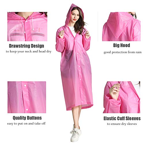 HLKZONE Rain Ponchos for Adults Reusable, 2 Pack Raincoats Emergency Rain Jackets Coats for Men with Hood and Drawstring3