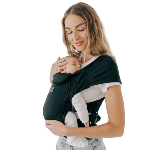 Image of Tushbaby Pearl Wrap Baby Carrier for Newborns 8–20 lbs, Hands-Free Ergonomic Infant Carrier with Storage, Bottle & Wipe Holder, Adjustable Soft Fabric, Black