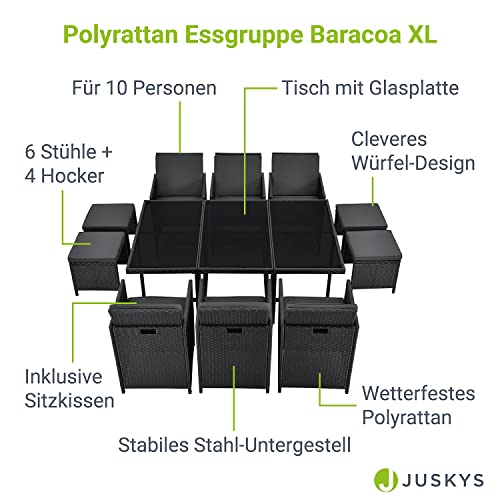 Juskys Polyrattan Sitzgruppe Baracoa XL 11-teilig für Garten und Terrasse
