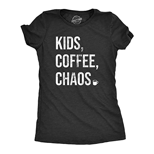 Funny Mom Shirt for Women – Kids Coffee Chaos Graphic Tee – Soft Comfortable Cotton Blend – Casual Mom Life T Shirt for Ladies Coffee Lover Outfit Everyday Wear Black M