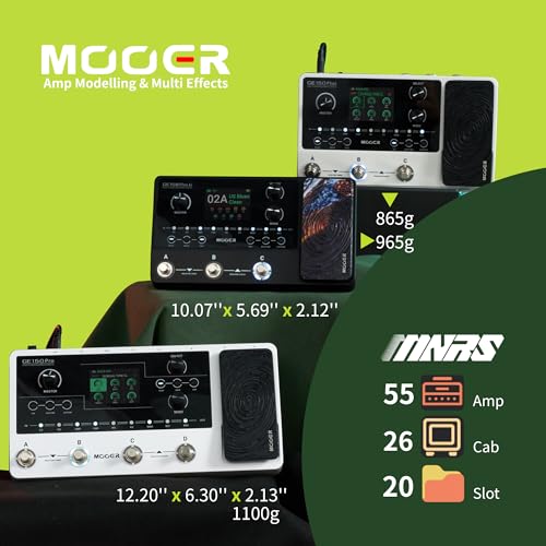 MOOER GE150 Plus Li Black New Guitar Amp Modelling Multi Effects Pedal Compact Guitar Jamming Tool Looper Drum Machine with 9hrs Battery and Three Footswitches Controller