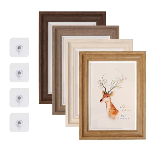 FALSKT 4 Piezas Marcos de Fotos de MDF para Fotos 13 x 18 cm, Marco Fotos Vidrio Acrílico, Marcos para Cuadros Pueden Colocar en Pared o en La Mesa con 4 Ganchos para Salón, Dormitorio (Multicolor)