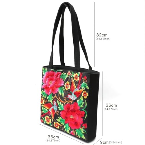 HUFFA Ethnic Phoenix Embroidered Women's Shoulder Bag Receptor Embroidered Canvas Casual Bag (Color : 4, Size : (30cm(Max Length(50cm))3