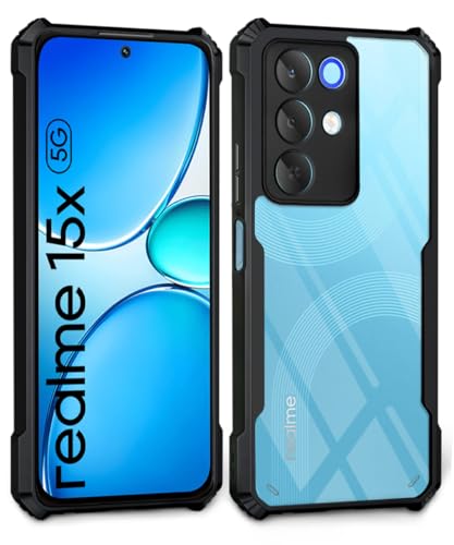 Image of WOW IMAGINE Shock Proof Clear Back Case Mobile Cover for Realme Narzo 90X 5G / Realme C85 5G / Realme 15X 5G (Hard | Hybrid PC + TPU | Full Armour Device & Camera Protection | Black)