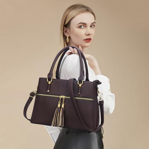 Image of KKXIU Women Purses and Handbags, PU Leather Top Handle Satchel Bag | Removable Long Strap, 3 Zippered Compartments, Crossbody Purse for Ladies, ,Tassel Pendant