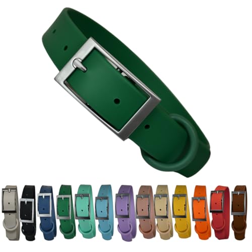Frankley OG Dog Collar – Waterproof, Odour-Resistant & Easy to Clean – Adjustable PVC Dog Collar for Active Dogs – BioThane-Style – Small & Large Sizes – 10 Colours (Forest Green, Medium)