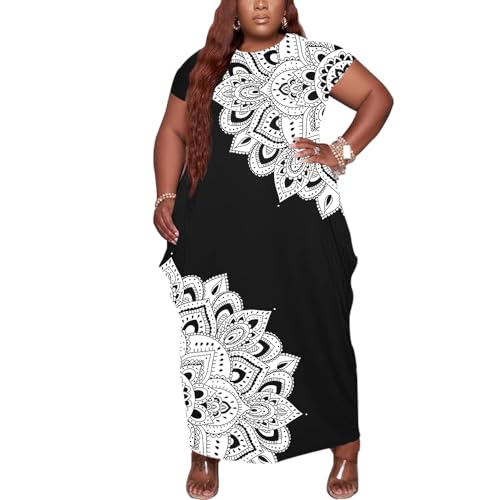 Image of YeGine Oversize Tshirt Dress Plus Size Short Sleeve Maxi Dress with Pockets