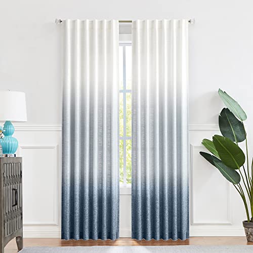 Central Park Panel de cortina degradado para ventana, estampado degradado de lino en tela de mezcla de rayón, pestaña trasera, bolsillo para barra, tratamientos para sala de estar/dormitorio, blanco
