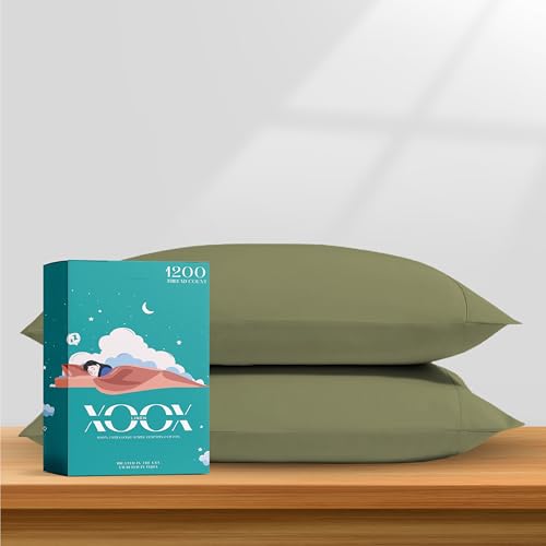 XOOX Linen 100% Egyptian Cotton Queen Pillow Cases Set of