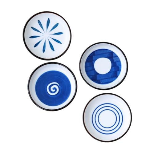 OFFSCH 4-piece Sauce Plate Set Multi-function Ceramic Dishes for Soy Sauce Dipping Seasonings Dinner Table Dec