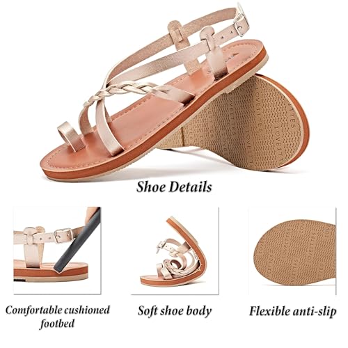 Veittes Women's Flat Sandals - Casual Cute Criss Cross Strappy Flat Summer Shoes.3