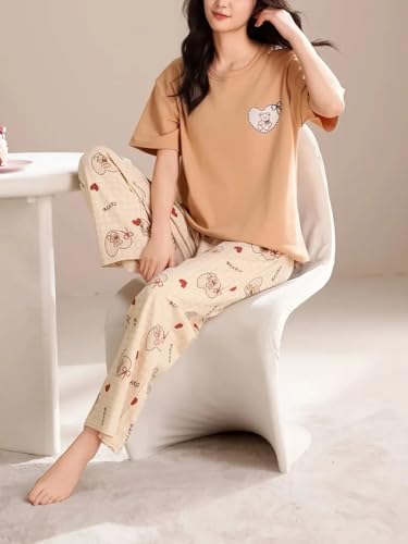 Image of Louis Luxe Womens Korean Night Dress || Full Pyjama Set || Korean Nightsuit || Women Nightwear ||Round Neck Full Sleeve Nightsuit || Loungewear || Everyday Nightdress