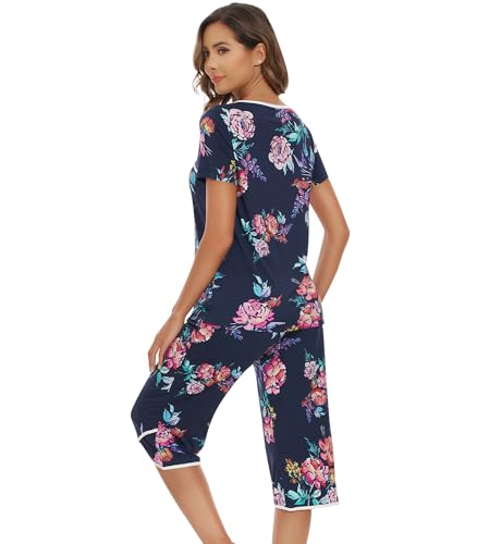 Image of NACHILA Bamboo Viscose Pajamas for Women Lace V Neck Capri Pants Pjs Set