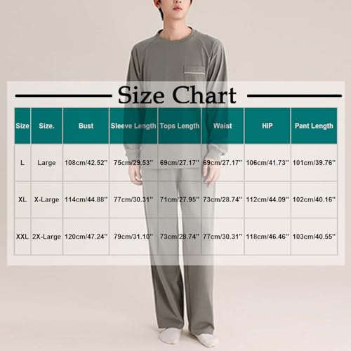 Cambkatl Men's 2 Piece Tracksuit Comfy Cotton Pullover Crewneck Sweatshirt and Pjs Bottom Long Pants Loungewear Pajamas Set3