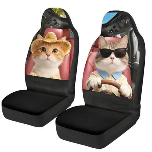 Housses de siège de voiture avant pour berlines et SUV avec couverture motif chats mignons