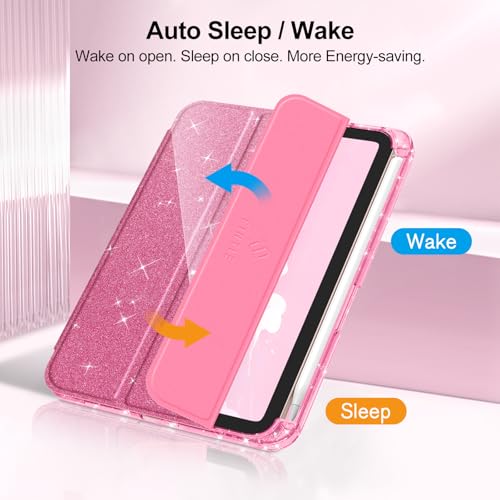Fintie Slim Case for iPad Mini 7 (A17 Pro, 7th Generation) 2024 / iPad Mini 6 (6th Gen) 8.3 Inch - [Built-in Pencil Holder] Glittering Sparkly Shockproof Cover w/Shiny Clear Back Shell, Pink by FINTIE - Image 7
