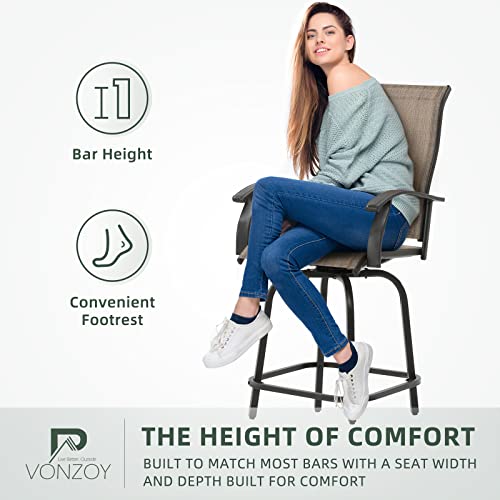 Vonzoy 5 Piece Patio Bar Height Set W/ 4 Outdoor Swivel Chairs And 1 High Glass Bar Table, High Top Bistro Set – Brown #TOP3