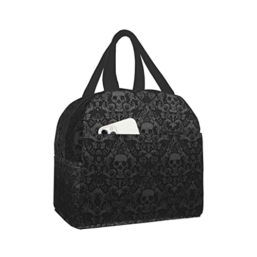 Hulnulnu Lonchera térmica Portabocadillo con diseño de calavera negra gótica, reutilizable, portátil, impermeable, para picnic, oficina, trabajo