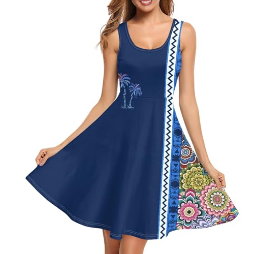 Image of TOADDITDO Women's Sleeveless O Neck Beach A-Line Party Coctail Tank Dresses Flared Sundress
