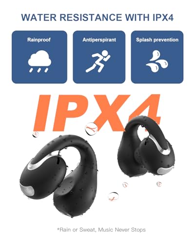 Image of Open Ear Earbuds Bluetooth 5.4 True Wireless Clip On Earbuds Lightweight Comfort Bone Conduction Headphones Built-in Mic for Clear Audio Waterproof Stable Fit for Outdoor Sports Black
