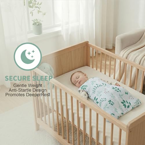 Image of BSTOPPT 2 Pack Baby Sleep Sack 0-6 Months 100% Organic Cotton Muslin Baby Sleeping Bag 2-Way Zipper Wearable Blankets TOG 0.3 (Green & Leafy Cherry, Small)