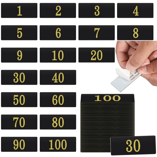 100 PCS Acrylic Numbered Stickers 2.4” x 1” Black Rectangle Locker Number 1-100 Tags Cabinet Locker Number Plates with Self-Adhesive Tape for Table Door House Office Classroom Mailbox