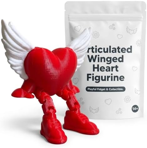 Articulated Heart Collectible Figurine - Striking Red Winged Design for Unique Desk Decor or Romantic Gift Display - 3D Printed in Canada image 3