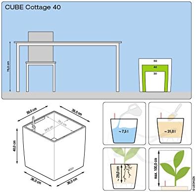 Lechuza 15380 Cube Cottage 40 Self-Watering Garden Planter for Indoor and Outdoor Use, 16" x 16" x 16", White Wicker