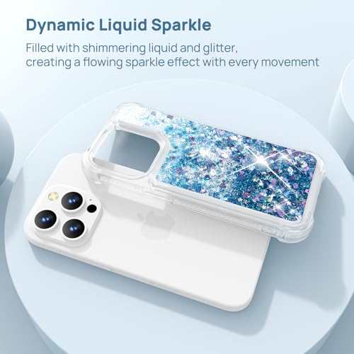 Coque paillettes iPhone 13 Pro Max avec coussins d'air antichoc bleu