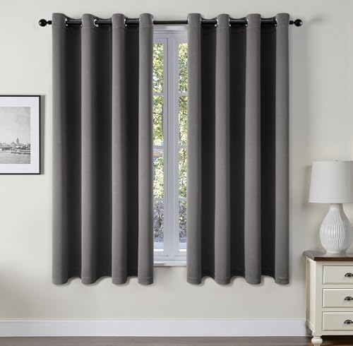 EMEMA Gardinen Grau Blickdicht mit Ösen 160 cm Lang, Weiche Verdunklungsvorhänge von Räumen, 2er Set Abdunkelnde Gardinen für Wohnzimmer Schlafzimmer, Blickdichte Ösenvorhänge Jeder H160 x B140 cm