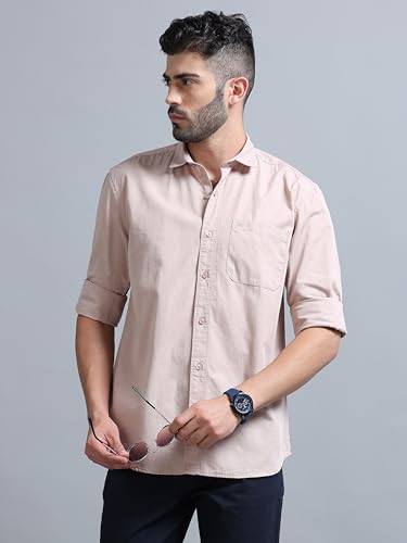 Image of Men Slim Fit Solid Spread Collar Casual Shirt