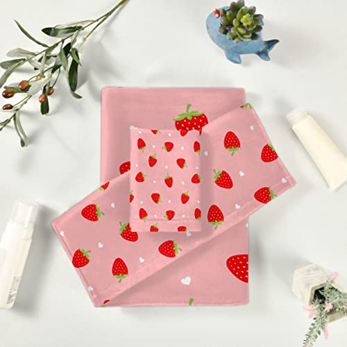 Strawberry Towel Set, Gift For Woman Bathroom Set Towels,Soft Decoration Set Of 3 Towels, 1 Bath Towel 1 Washcloth 1 Hand Towel,Decorative Towels For Bathroom Beach Exercise ,Gift For Kid Adult #TOP6