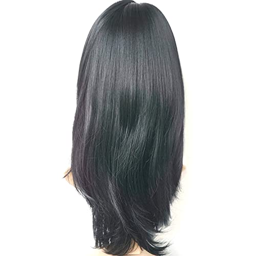 Image of Women's Full Head Wig - Shoulder Straight Length Natural Black Layered Synthetic Hair Extension for Women and Girls