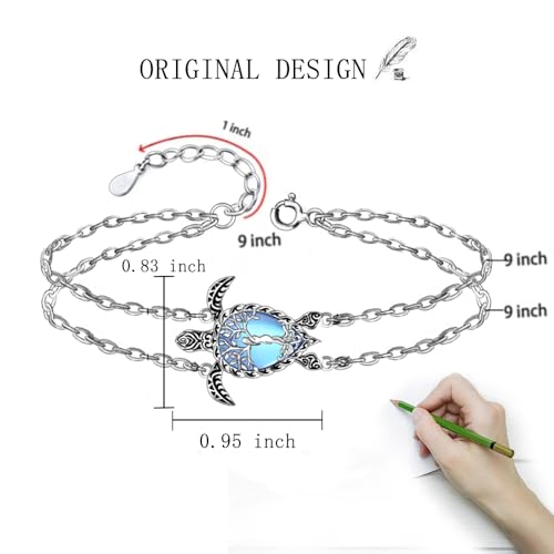 Image of Fenthring Turtle Anklet Tree of Life Sea Turtle Ankle Bracelets for Women Sterling Silver Anklets Beach Ocean Jewelry Christmas Gifts