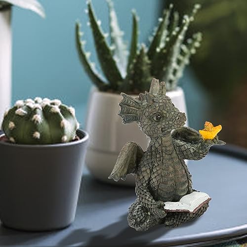 Estatua de Dragón Bebé Lectura de Resina para Jardín miniatura 6