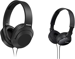 Philips Audio H2005BK/00 Over-Ear Stereo Headphones Wired (2 m Cable, 40 mm Neodymium Drivers, Passive Noise Isolation) Black & Sony MDR-ZX110 Overhead Headphones - Black, BASIC, Pack of 1