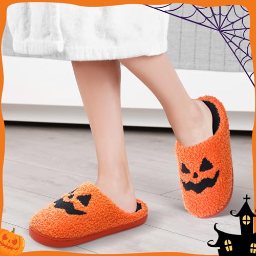 Halloween Pumpkin Slippers for Women Funny Fall Slippers Soft Plush Warm Spooky Slippers for Girls House Winter Shoes Gifts4
