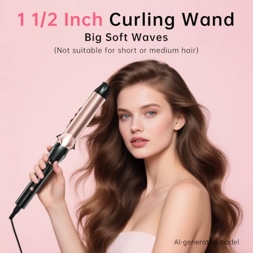 Image of Hahahope Professional 1 1 /2 Inch Curling Iron with Clamp - Large Barrel Curling Wand for Long Hair, Global Voltage, 7 Adjustable Heat Settings, Lightweight Design