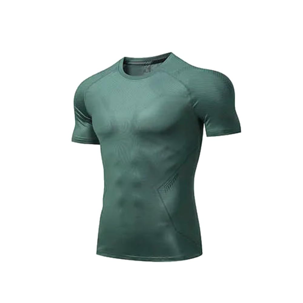 DYRBF - Camiseta de manga deportiva para hombre, cuello redondo, transpirable, para entrenamiento, gimnasio, trotar, elástica, ajustada