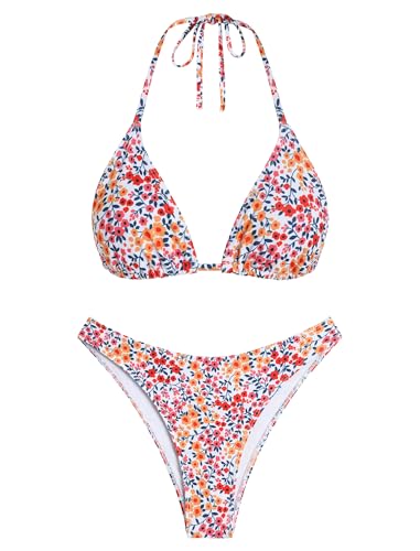 Image of ZAFUL Womens Halter Bikini Sets Triangle Bikinis High Cut Swimsuits 2 Piece Bathing Suits Sexy Swimwear